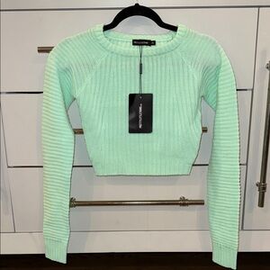 PrettyLittleThing Light Green Ribbed Knit Top